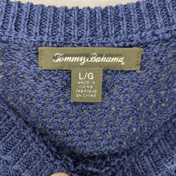 Tommy Bahama Women's L Open Knit Navy Blue Tunic Sweater Top, Boho Grunge Casual - Picture 2 of 6